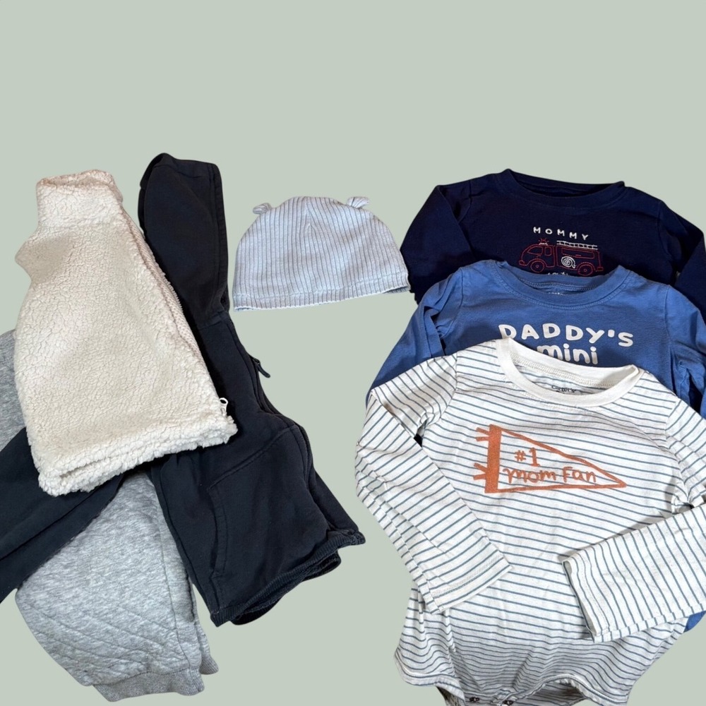 Carters Baby Boy 24M Clothes Lot Sherpa Vest Quilted Joggers Bodysuits 7pc Set